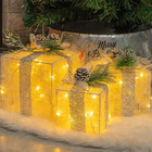 Set of 3 Christmas Lighted Gift Boxes, Pre-Lit 60 LED Light up Present Boxes Orn