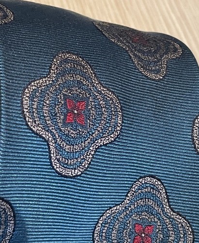 Vintage Silk Tie CHRISTIAN DIOR MONSIEUR Teal Blue Woven Abstract 59" X 3.25” - Picture 2 of 5