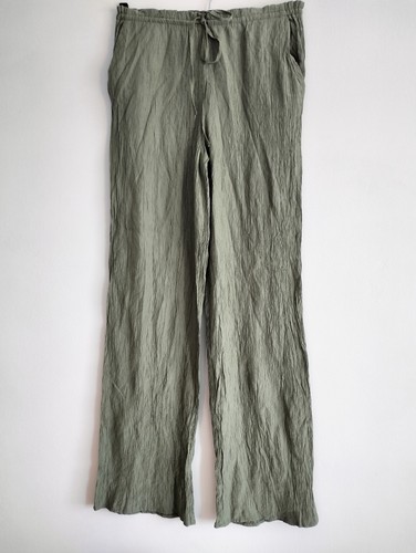 Zara Khaki Green Crinkle Wide Leg Trousers Size Medium