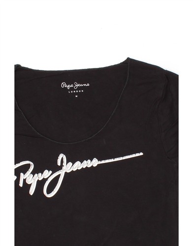 PEPE JEANS Womens Graphic T-Shirt Top UK 12 Medium Black Viscose OZ03 - Picture 3 of 3