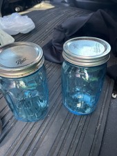 Ball Blue Glass Canning Jars Set of 2 with Silver Metal Lids, Blue Glass, 2 Pack
