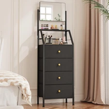 Dresser with Mirror, 4 Drawers Dresser with 2-Tier Shelves, Freestanding Fabr...