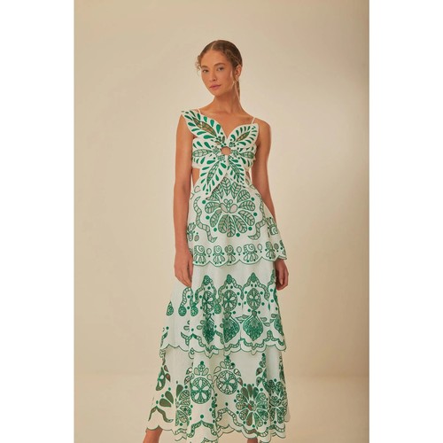 Farm Rio Richelieu Premium Linen Midi Dress floral flower green white size XL - Picture 16 of 18