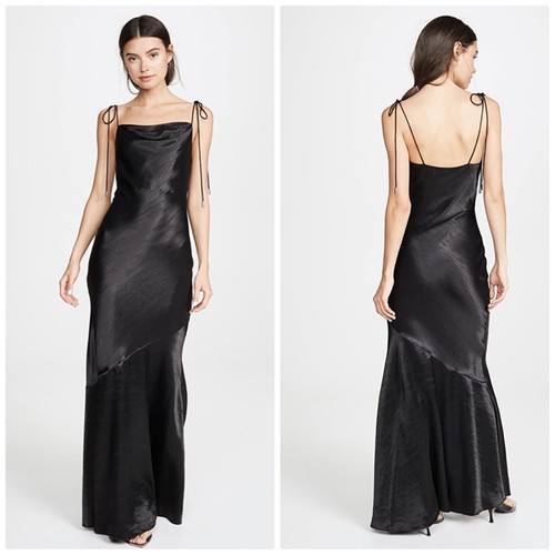 Maxi Vestido Para Mujer Rebecca Vallance Henri Negro Acampanado Herm Corbatas al Hombro Talla 8 - Imagen 1 de 5