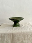 Handmade Vintage Moroccan Tamegroute Khaki Green Glaze Pedestal Dish