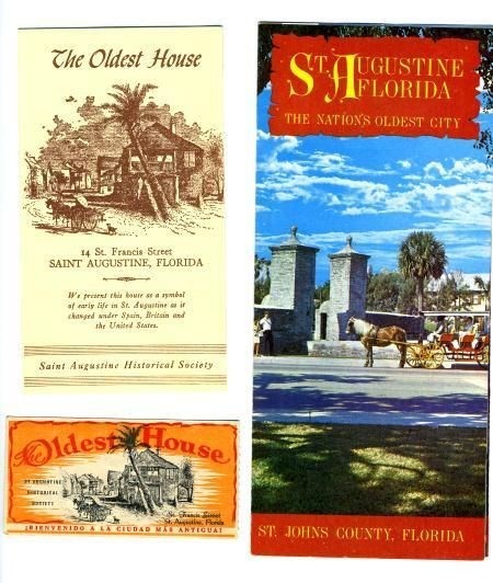 St Augustine Oldest House Brochures & Ticket 1960's Florida 