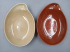 Pair of Vintage Eva Zeisel Red Wing Beige & Brown Ceramic Comma Plates, 10 7/8"