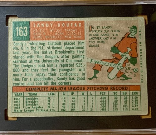 1959 Topps HOF Sandy Koufax #163 LA Dodgers SGC 2 Good Vintage *Newly Graded - Picture 5 of 5