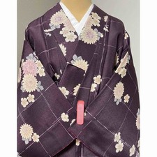Purple Chrysanthemum Kimono Washable Polyester Used Japan