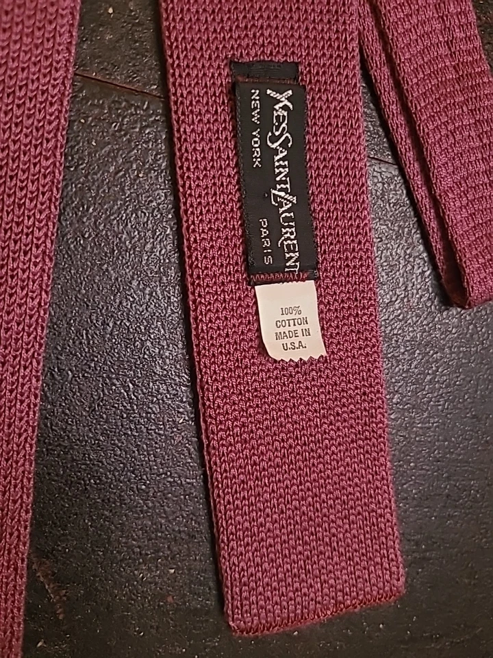 Corbata tejida de algodón vintage borgoña YSL Yves Saint Laurent Foto 2 de 4