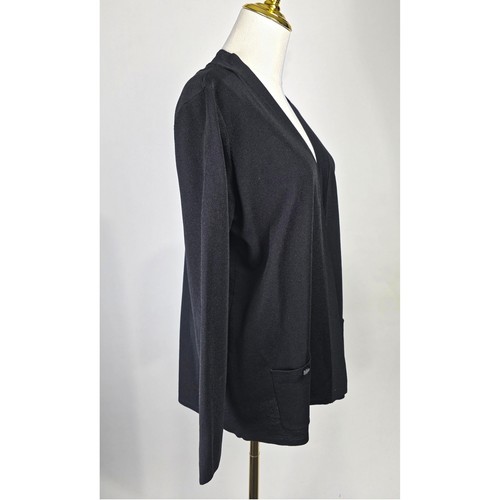Anne Klein Sweater Womens Medium Black Knit Open Front Cardigan Pockets Tunic - Picture 3 of 8