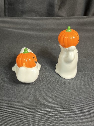 Vintage Halloween anthropomorphes Gesicht Keramik Geist mit Kürbissen 2er Set - Bild 4 von 8