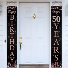Happy 50th Birthday Door Banner Porch Sign Rose Gold, Cheers to 50 Years Birt...