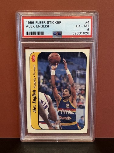 1986 Fleer Basketball Sticker #4 ALEX ENGLISH PSA 6 EX-MT Denver Nuggets - Picture 1 of 2