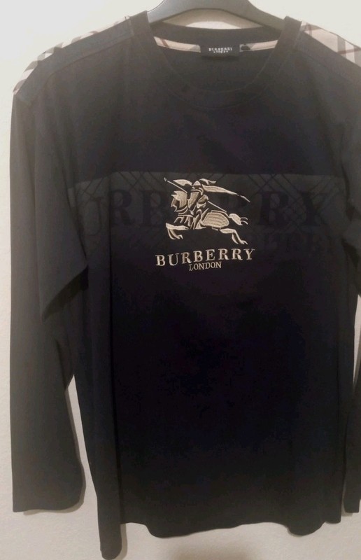 😎 Elegant Burberry London T-Shirt Long Sleeve Sz.M Navy Blue Men's Authentic🔥