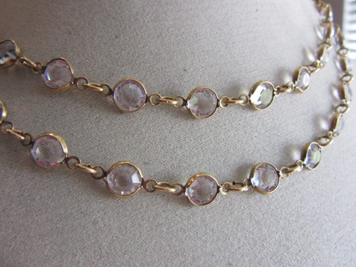 Vintage Les Bernard bezel set crystal linked necklace -30" long - Picture 3 of 7