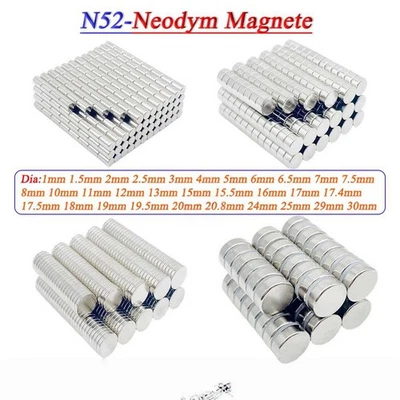 Neodym Magnete N52 Scheibenmagnete Φ1mm-30mm Seltene Erde Super Stark Rundmagnet - Bild 1 von 2