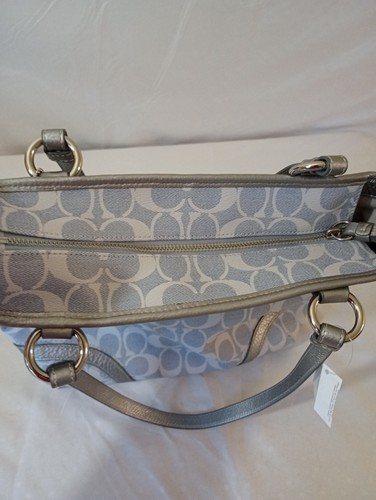 Coach Signature Peyton Heritage Leather Tote Bag Light Denim and Silver #F18922 - Picture 8 of 12