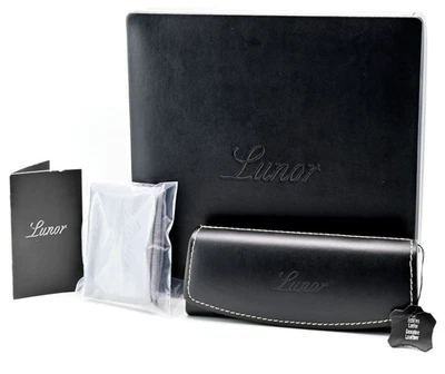 LUNOR Brillen Etui Echt Leder Klapp Magnet Schwarz Naht M 153x60x29 Ltd Box Edel - Bild 1 von 4