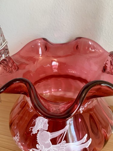 Fenton Art Glass Mary Gregory Cranberry Basket 1997 #22/1500 Signed With Tags - Picture 13 of 21