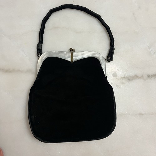 Vintage Handtasche Clutch Geldbeutel schwarz Samt Abendtasche Garay Perlmutt schön