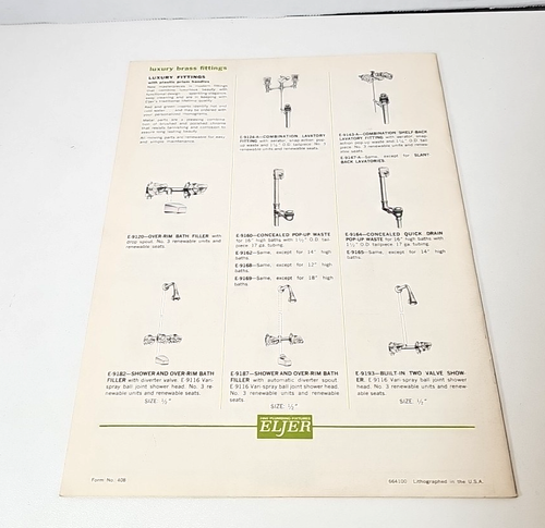 C. 1970s Eljer Plumbing Condensed Trade Catalog Form 408 Industrial Home Bath - Picture 2 of 3