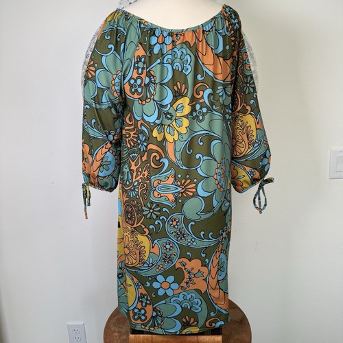 Uncle Frank Anthropologie Dress Boho Retro 70’s Blue Floral Shift Peasant M Knee - Picture 8 of 19