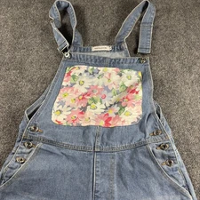 Misslook Women's Flower Patch Denim Overalls Blue Size M Kangaroo Pocket
