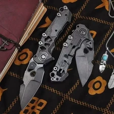 Outdoor mechanical tactical folding knife D2 blade survival hunting defense tool