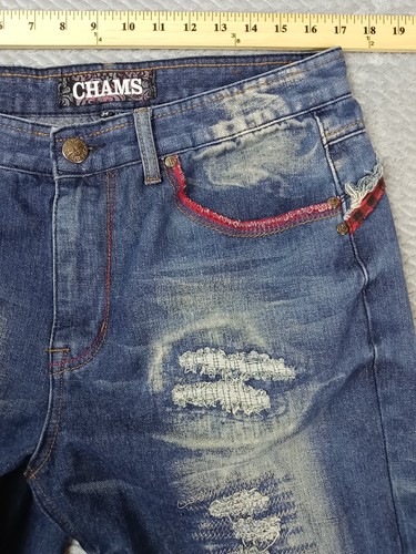 Vtg Chams Shorts Mens 34 Y2K Denim Jorts Baggy Wide Leg Skater Grunge Hip Hop - Picture 8 of 10