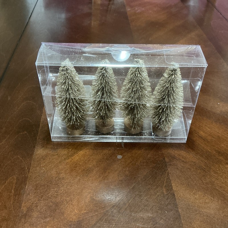 Target Mini Bottle Brush Tree Gold Plastic Topiary Set of 4 Christmas Décor