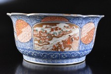 F7414: Japanese Old Imari-ware Colored porcelain Gold paint DESSERT BOWL/dish