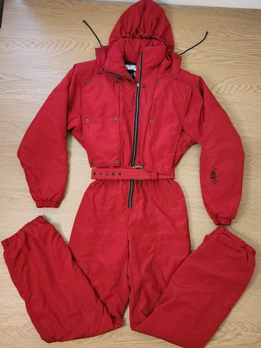 Vintage Nils High Neck Solid Red Winter Ski Snow Suit Womens 8 Quilted Belted - Picture 1 of 24