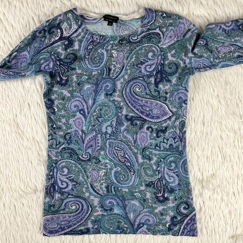 Talbots Damen Pullover blau Paisley 100% Wolle Langarm Rundhals Größe XS - Bild 23 von 24