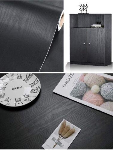 Black Wood Grain Contact Paper Peel Stick Self Adhesive Wallpaper Vinyl Wrap New - Picture 5 of 5