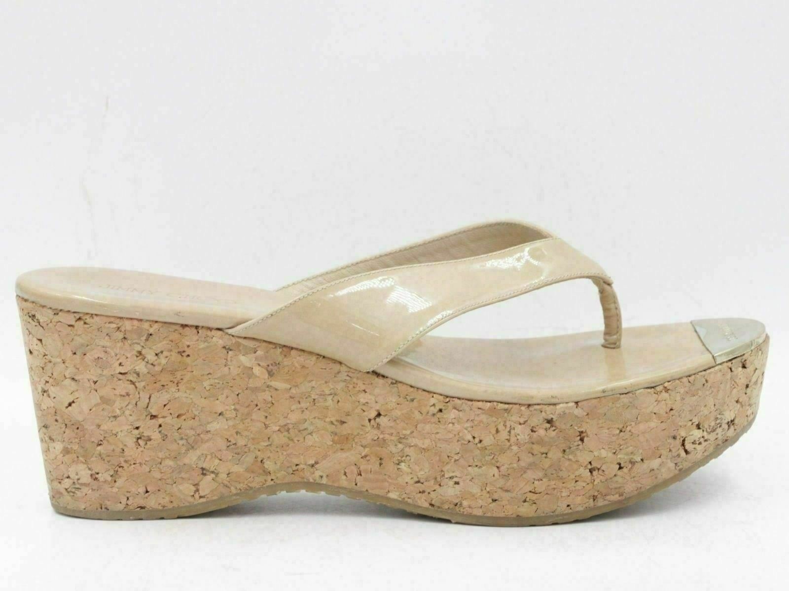 Jimmy Choo Mujer Sandalias De Cuña De Corcho Beige Charol Jimmy Choo Mujer Sandalias De Cuña De Corcho Beige Charol