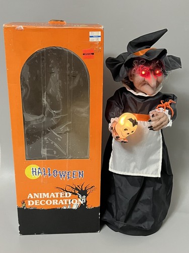 Vtg Halloween Witch W/Skull Animated Lights Sounds Glow Eyes Display Figure 15” - Picture 3 of 12