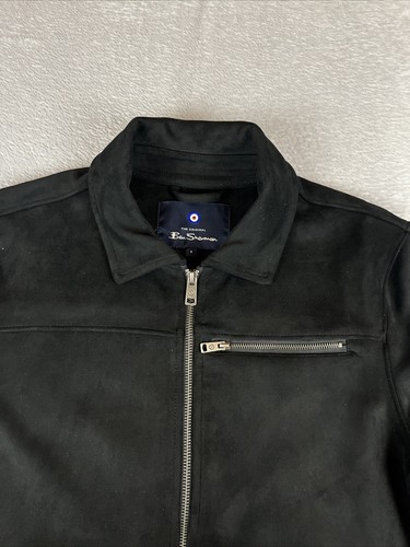 Chaqueta de bombardero negra suave de gamuza sintética para hombre Ben Sherman talla pequeña - Imagen 5 de 8