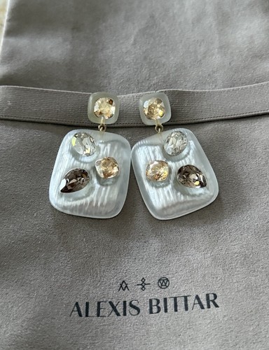 100% Authentic Alexis Bittar Large Lucite Rectangle Multi Gem Earrings - Picture 14 of 18