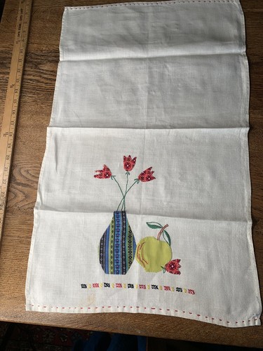 Toalla de plato de té de algodón de colección aplique bordado a mano bodegón florero retro - Imagen 2 de 9