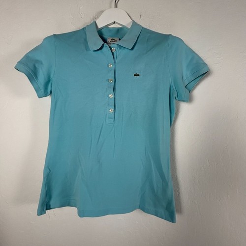 Lacoste Damen Poloshirt hellblau Kurzarm Größe 44 Stretch Freizeit sportlich