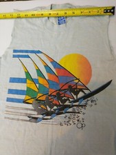 Vintage 1980's Ocean Pacific Cut Off T-shirt. youth large light blue