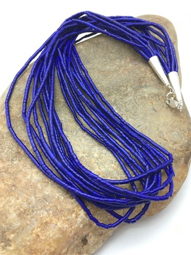 Navajo Stabilized Lapis Lazuli 10S Sterling Tube Heishi Necklace 19”4358 - Picture 4 of 12