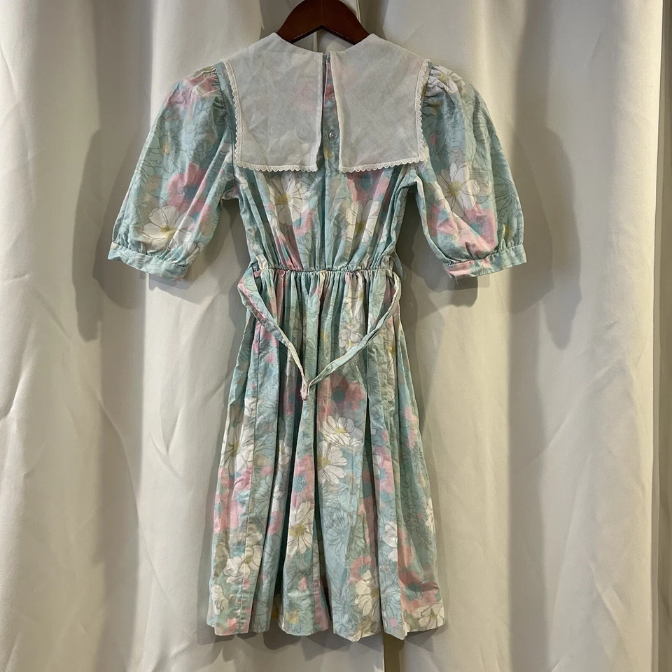Vestido Vintage Años 80 Melocotones N Crema Niñas Talla 12 Floral Manga Corta Foto 3 de 4
