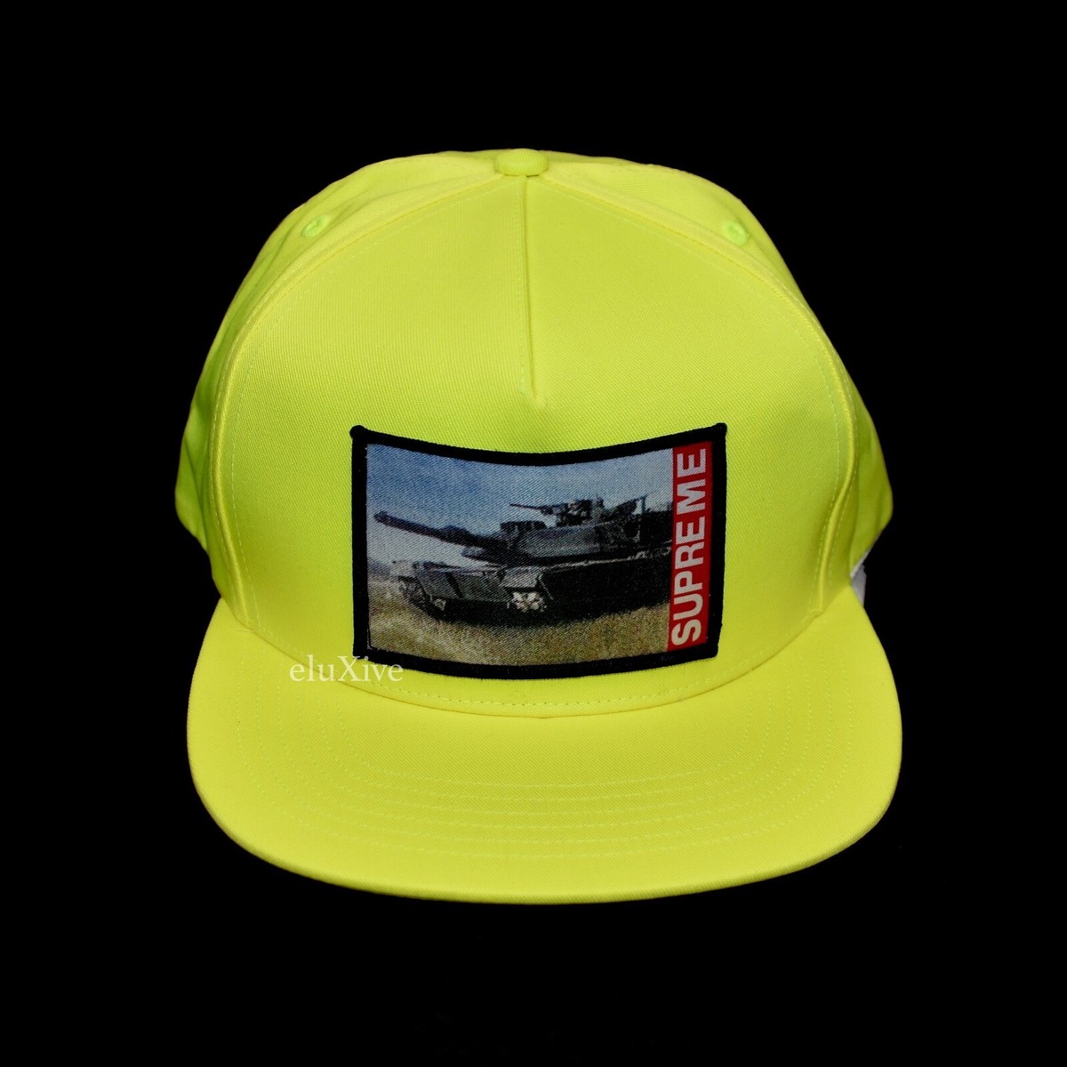 NWT Supreme NY Lime Yellow Tank Patch Logo 5-Panel Hat Cap Men's