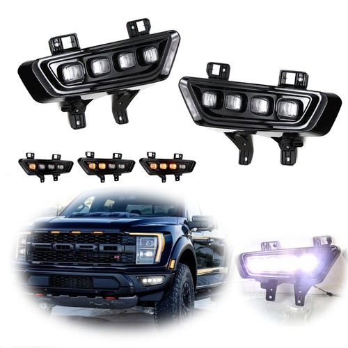 For 2021-2024 Ford F-150 F150 Raptor Style LED Fog Light Dynamic Turn Signal DRL - Picture 1 of 12