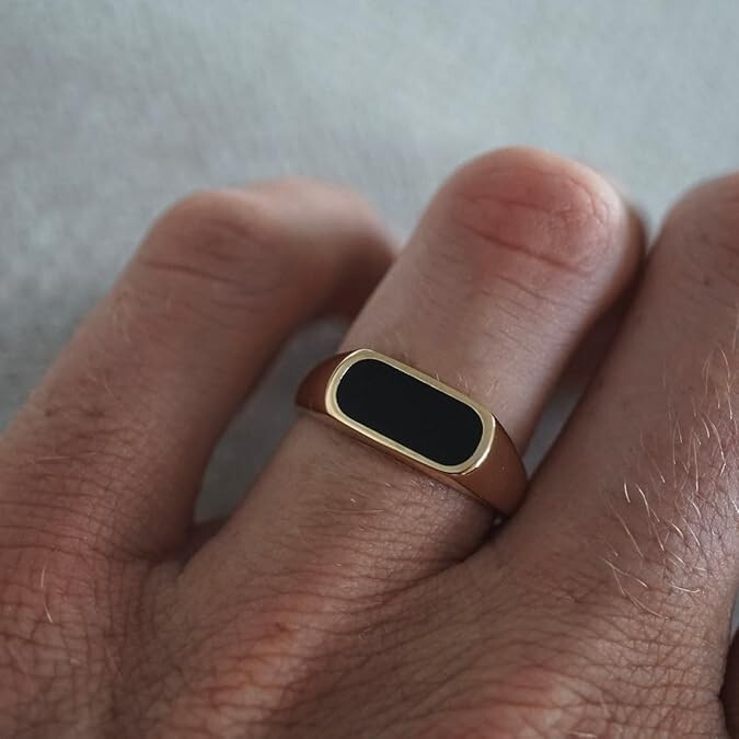 Black Onyx Signet Ring, Men Silver Signet Ring, 18K Gold Plated 925 Silver Ring