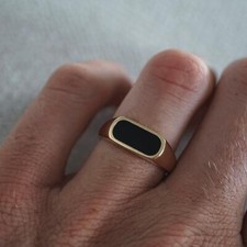 Black Onyx Signet Ring, Men Silver Signet Ring, 18K Gold Plated 925 Silver Ring