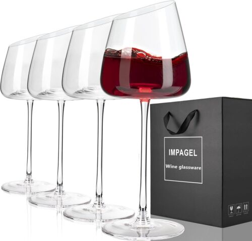 Schräge Weingläser 4er Set Elegant handgeblasen langer Stiel konkave Basis 13,5 Unzen - Bild 9 von 13