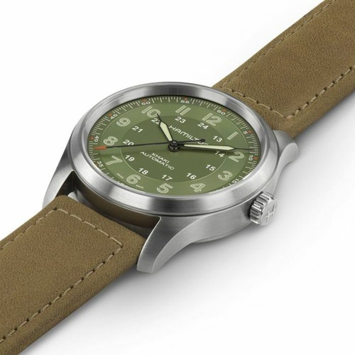 Hamilton Khaki Field Titanium Auto Green Dial Leather Band Men's Watch H70205860 - Picture 2 of 5